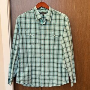 Banana Republic Teal Checkered Button Down Shirt